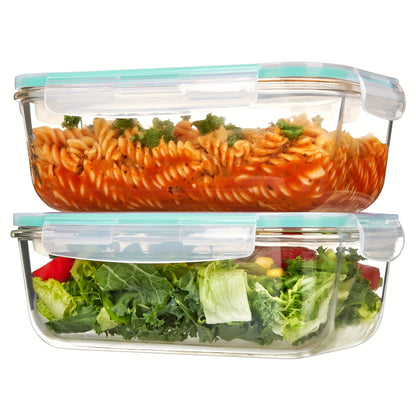 Borosilicate Glass Food Storage Containers 2-Pack 63oz 1860ml Large Airtight Snap Lid Meal Prep Baking Dish Microwave Oven Freezer Dishwasher Safe Green Gray