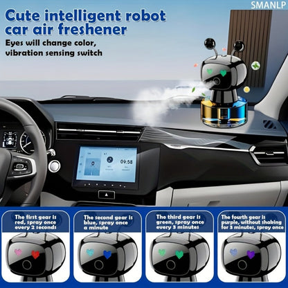 Robot Car Air Freshener Auto Spray – AI Dynamic Expression, 4 Fragrance Gears, Car Start/Stop Trigger, 5 Scents, Cool Vent Clip Car Decoration Gift for Men & Women