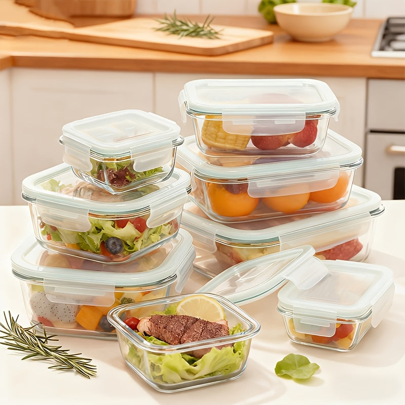 Food Storage Containers 16-Piece Glass Set with Green Lids, Standard or Large Size and Microwave/Oven Use