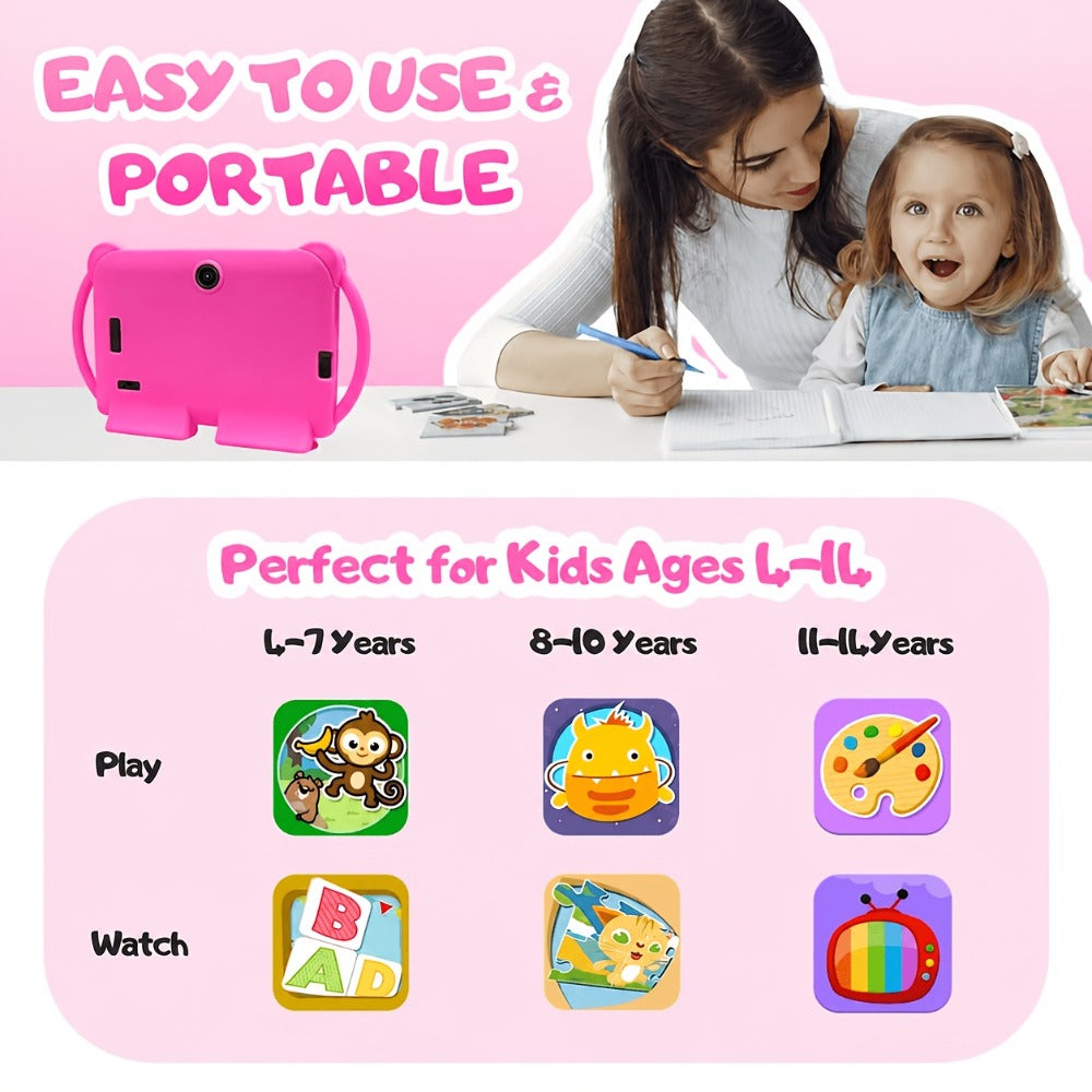 Kids Tablet 7 Inch with Android 14, 4GB RAM, 32GB Built-In Storage, IPS Display and Parental Controls
