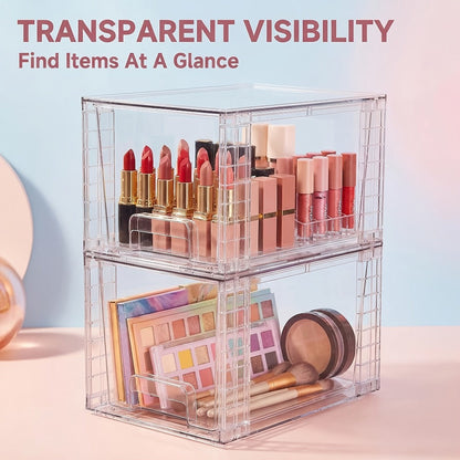 Acrylic Bin Food Storage Organizer with Stackable Lids, 12-Inch Size and Two- to Eight-Pack Options