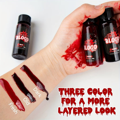 Three-Piece Fake Blood Makeup Kit with Brush and Fresh, Dark and Aged Special-Effects Paste