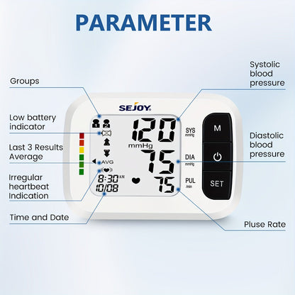 Blood Pressure Monitor by SEJOY, Wrist LCD Device with Included Strap and Battery Color Options