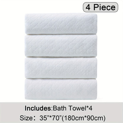 Oversized Bath Towel Set 4 Piece Diamond Pattern Microfiber - Ultra Soft Highly Absorbent Quick Dry | 10 Colors | Blue Green Black Gray Navy Orchid Brown Purple White Turquoise | Bathroom Hotel Gym Gift