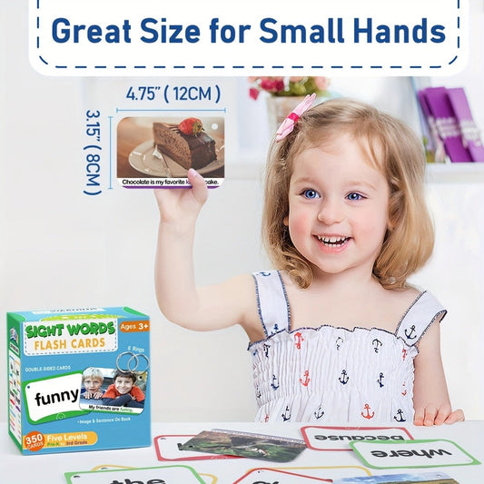 Sight Words Flash Cards 350 Dolch & Fry High Frequency Words – 5 Color-Coded Levels Pre-K to 3rd Grade, Laminated Double-Sided Reading Flashcards with Rings, Homeschool Classroom Gift for Kids Ages 3-9