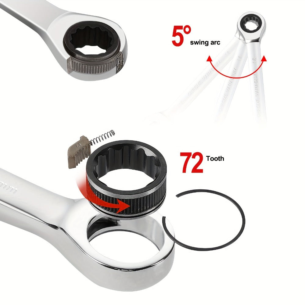 Twenty-Two-Piece SAE and Metric Combination Ratcheting Wrench Set with Storage Bag for Workshop Use