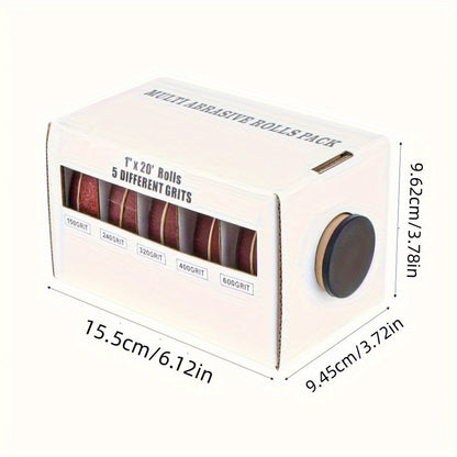Pull-Through Sandpaper Roll Dispenser Set with Four, Five or Six Abrasive Grit Rolls Pictured