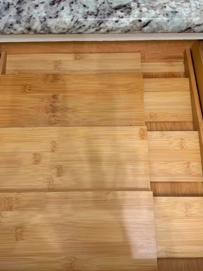 Bamboo Spice Drawer Organizer Expandable 4-Tier | Adjustable Width 12"-23" Fits 3" Deep Drawers | Space-Saving Kitchen Cabinet Seasoning Storage Tray for Spice Jars Bottles