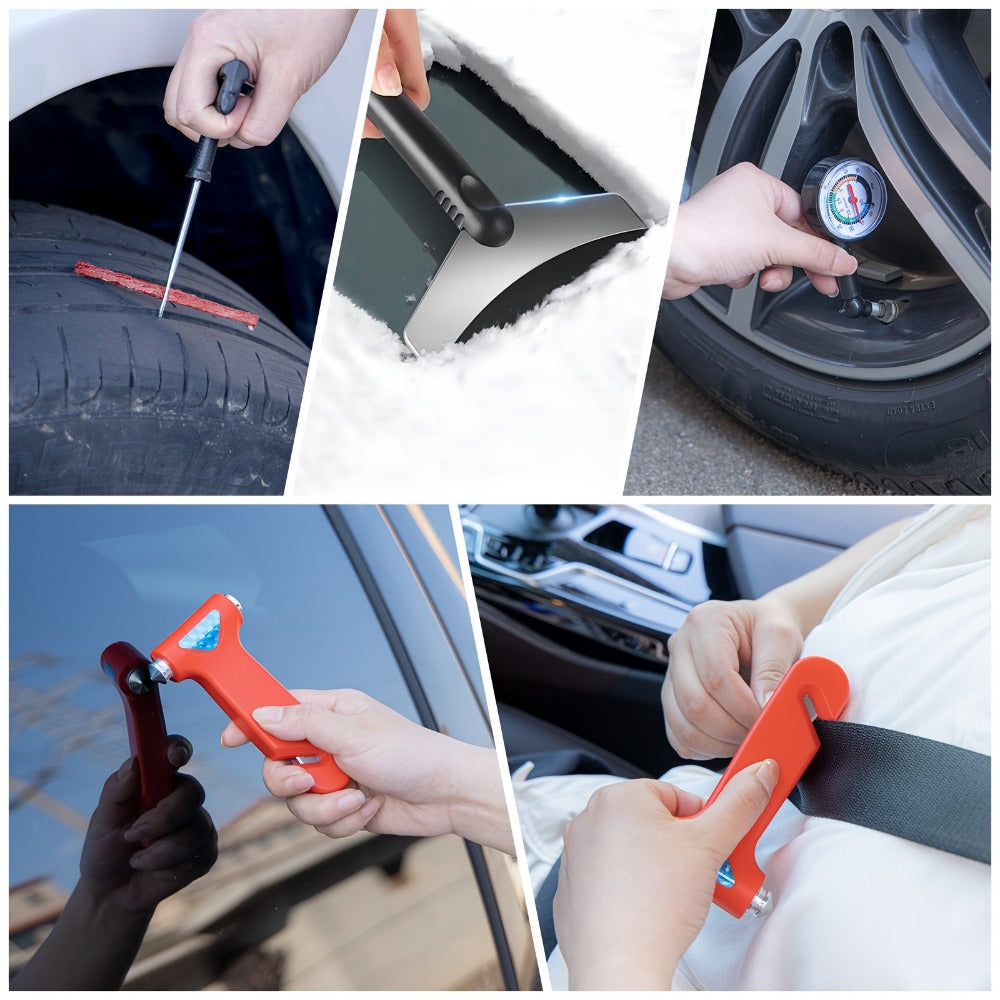 Car Roadside Emergency Kit with Jumper Cables, Towing Rope & Multifunctional Shovel – Complete Vehicle Safety Kit for Cars, Trucks & SUVs, Essential Road Trip & Winter Car Gift