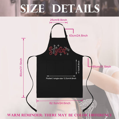 Two-Piece Rhinestone Barber Apron Set with Three Pockets for Hair Stylists, Barbers and Salon Work
