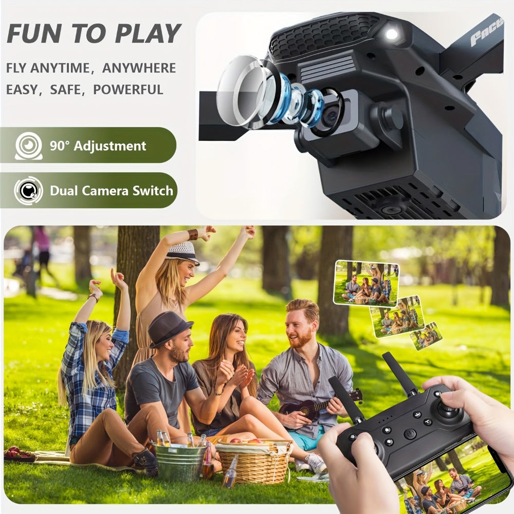 E88 Foldable Drone with Dual Camera – RC Quadcopter 360° Stunt Flip Surround Flight Optical Flow Height Hold 500mAh Battery Beginner to Intermediate Indoor Outdoor Flying Toy Gift for Teens Adults Boys