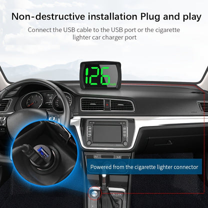 Car HUD Head Up Display OBD2 + GPS Speedometer 3-Inch Windshield Projector, Real-Time Speed MPH, Universal Fit for Cars Trucks Buses Bikes Scooters