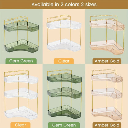 Corner Countertop Bathroom Organizer with 2- or 3-Tier Trays, Brush Rings and Four Color-Style Options