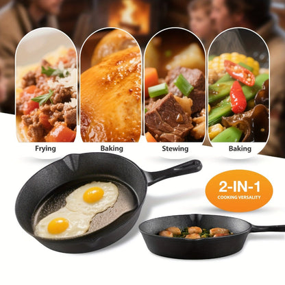 Cast Iron Dutch Oven & Frying Pan Set – Pre-Seasoned 2-in-1 Cookware, Deep Pan + Skillet for Stovetop, Induction, Oven, BBQ & Outdoor Cooking, Multi-Purpose Pots and Pans Set