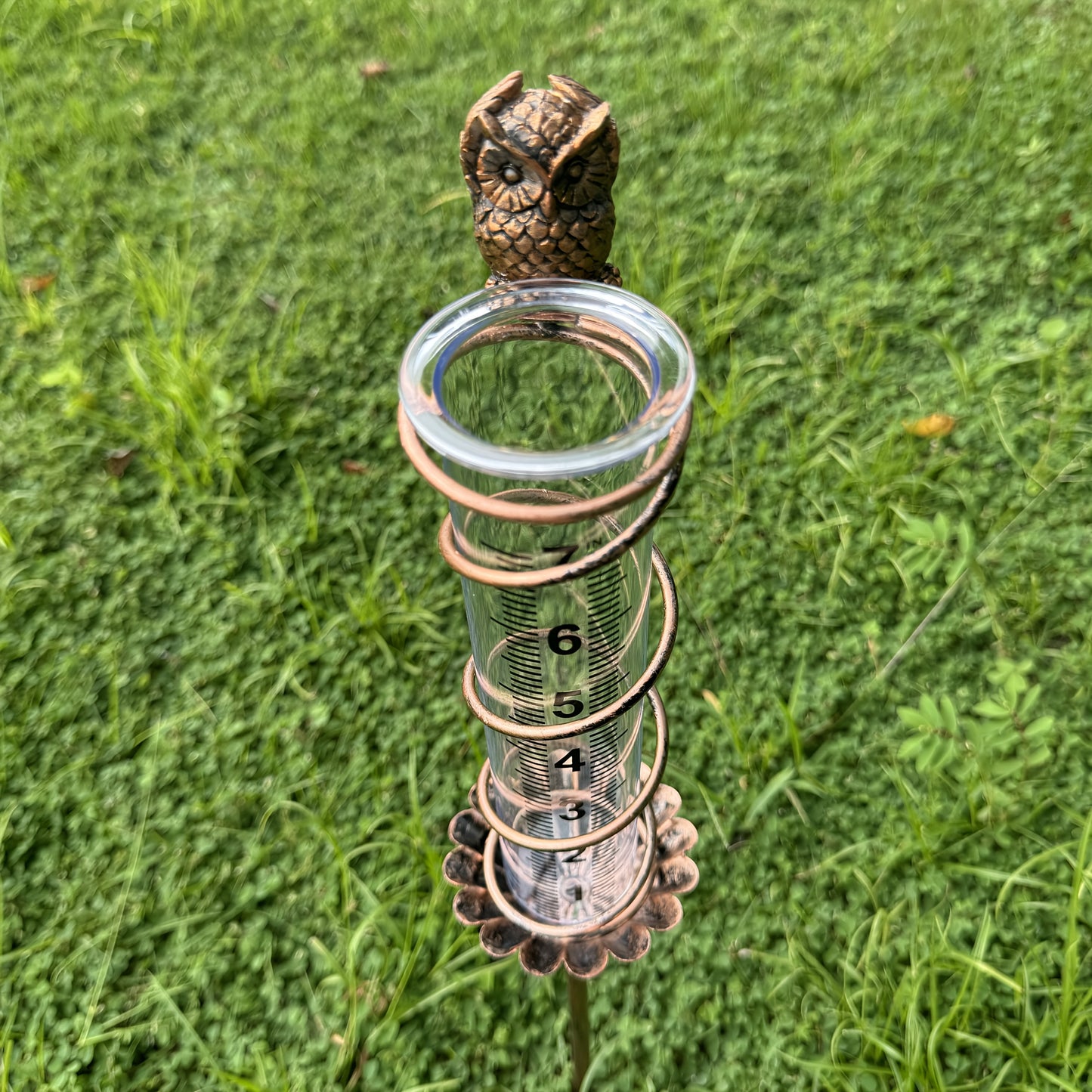 Rain Gauge | Owl Garden Art Metal Frame Outdoor Yard with Cleaning Brush