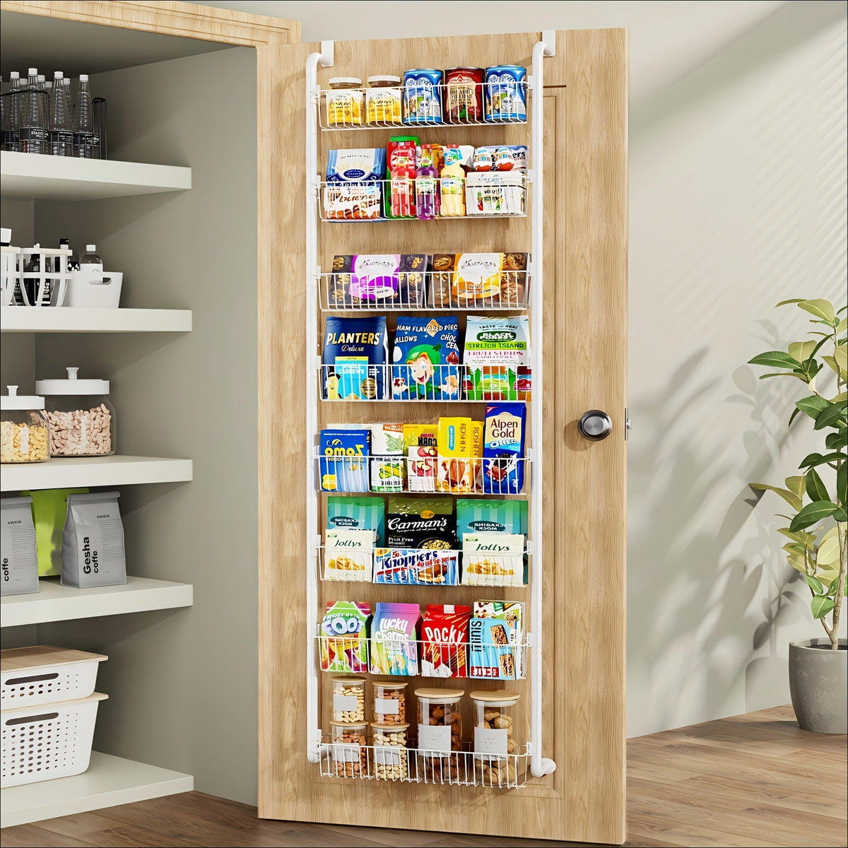 Over The Door Organizer - Multi-Layer Pantry Storage Rack for Kitchen Bathroom Laundry Room, Space Saving Door Hanging Shelf