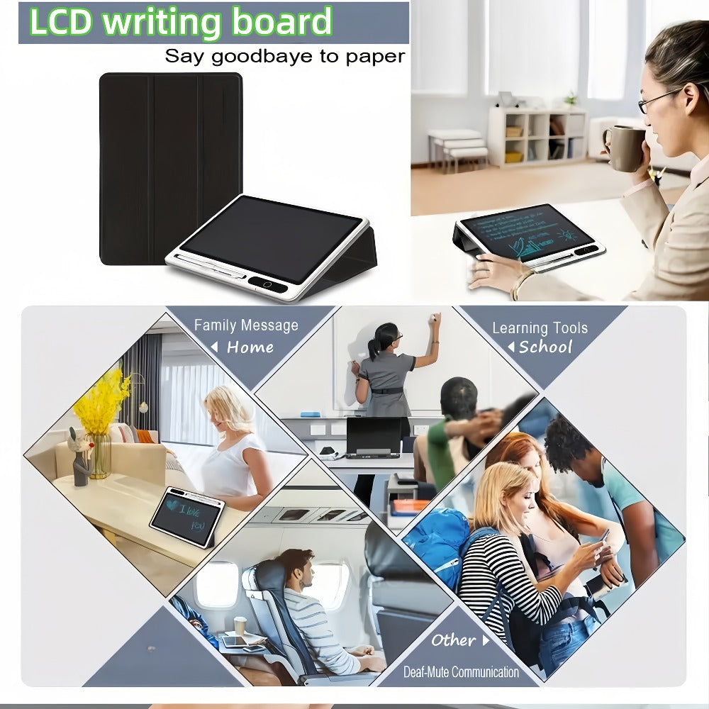 10.1-Inch Pink LCD Writing Tablet with Folding Protective Case, Stand Position and Included Stylus