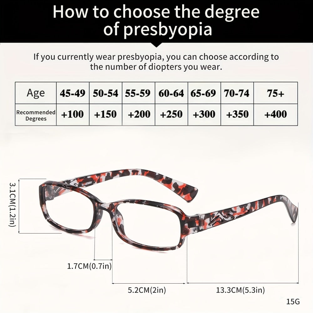 Reading Glasses 5-Pack Square Multicolor Printed Frames with HD Lens Label & 1.0x to 4.0x Options
