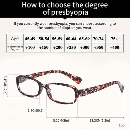 Reading Glasses 5-Pack Square Multicolor Printed Frames with HD Lens Label & 1.0x to 4.0x Options