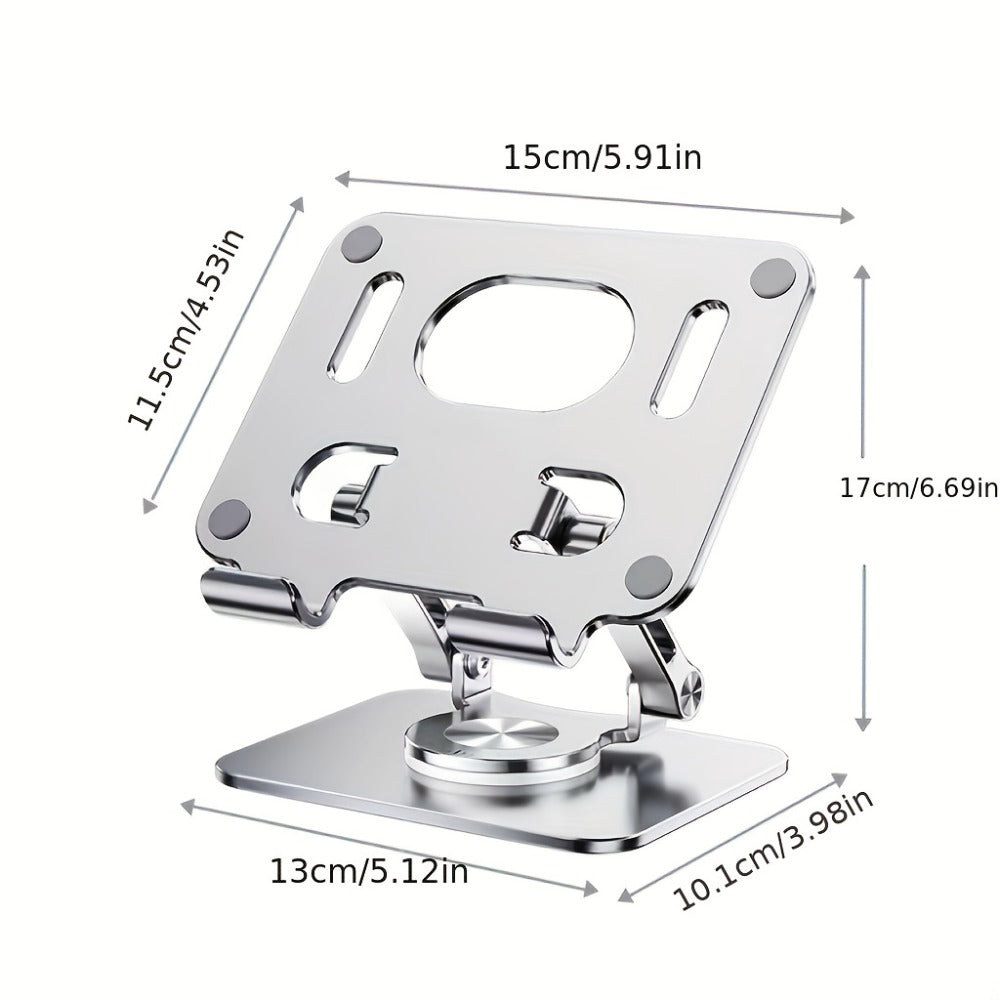 Black or Silver Rotating Tablet Stand with Foldable Desktop Base, Adjustable Tilt and Portrait or Landscape Viewing