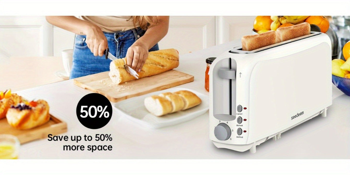 Slim Toaster 2-Slice – SEEDEEM 6-Setting Shade Control, Cancel, Reheat & Defrost, Removable Crumb Tray, 750W Compact Fits-Anywhere Design for Bread, Waffles & Bagels, 6 Colors Available