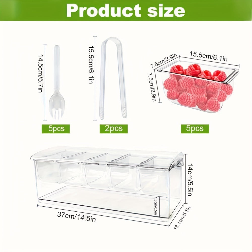 Five-Compartment Serving Bowl Set with Lid, Five Forks and Two Tongs for Party Table Display