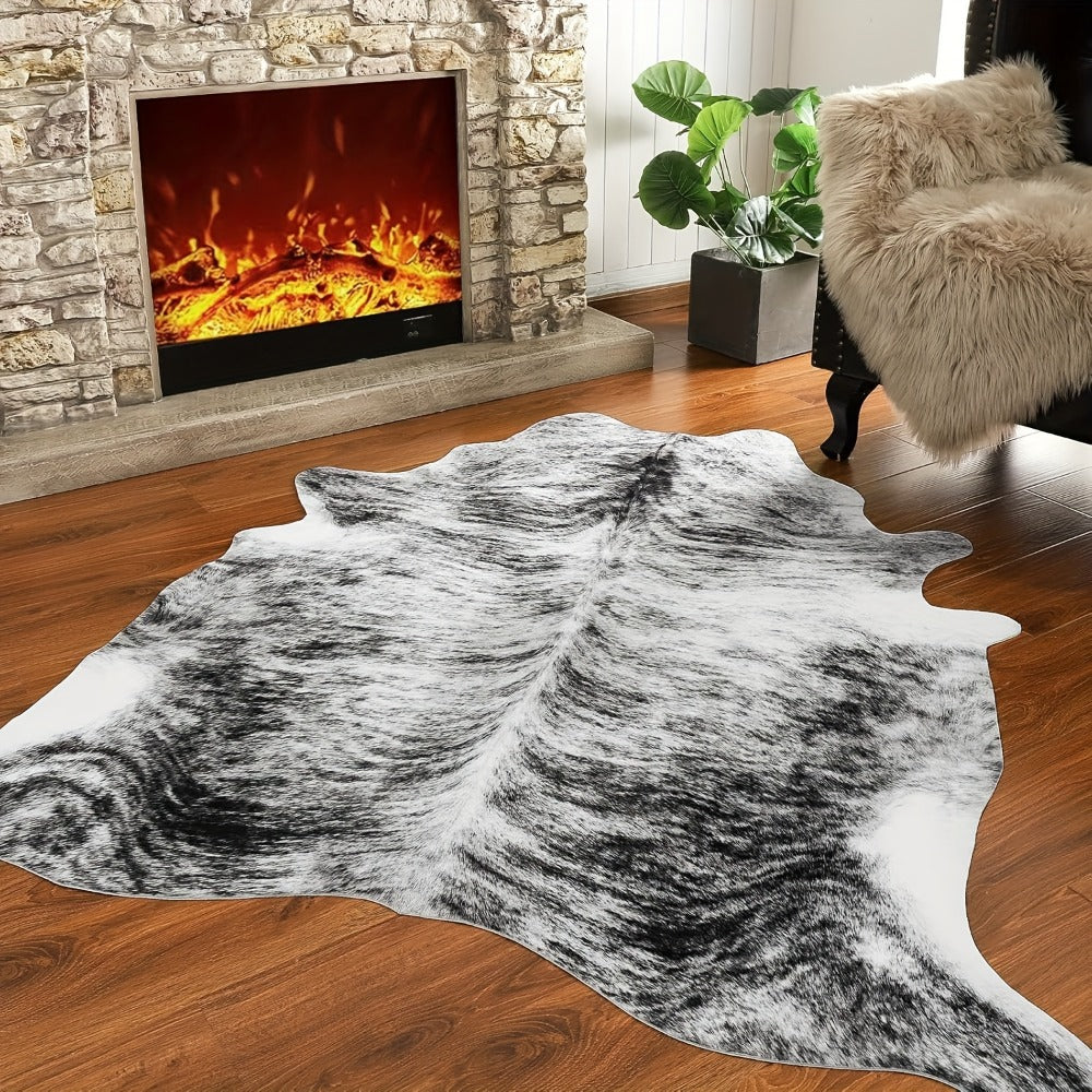 Area Rug Faux Cowhide Animal Print in Nine Colors and Two Washable Western-Style Room Sizes