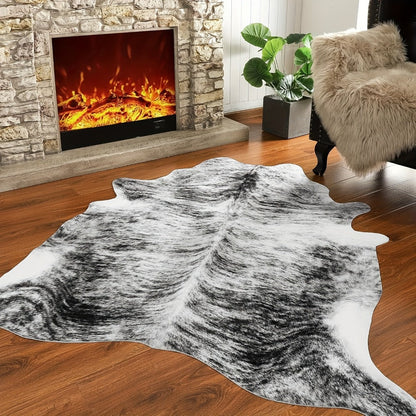 Area Rug Faux Cowhide Animal Print in Nine Colors and Two Washable Western-Style Room Sizes