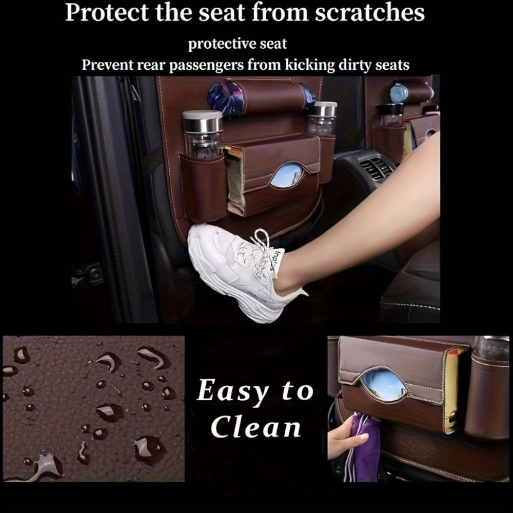 Two-Pack Seatback Car Organizer with Fold-Down Tray, Cup Pockets, Tissue Opening and Umbrella Storage