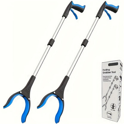 Foldable Reacher Grabber Tool with Magnetic Tip, 34-Inch Extended Reach and Blue Trigger Handle