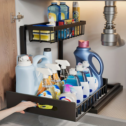 Under Sink Organizer with Sliding Pull-Out Shelf – 2-Tier Metal Cabinet Storage Rack for Kitchen, Bathroom, Pantry & Closet Organization, 1-Pack or 2-Pack