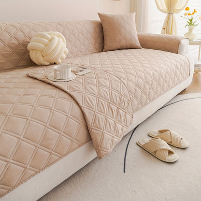 Sofa Cover Three-Piece Soundwave Embossed Set with Sofa Panel, Two Armrest Covers and Anti-Slip Mat