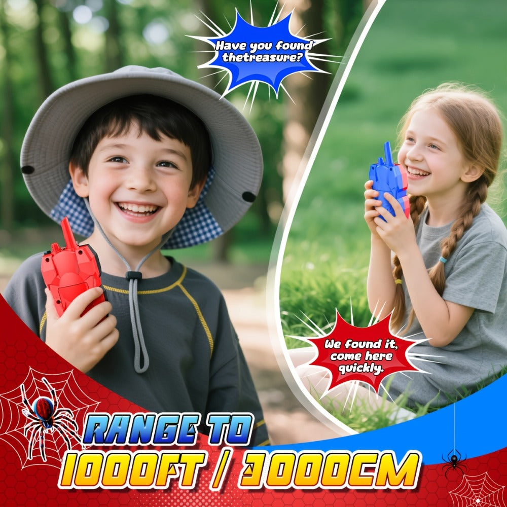 Spider Walkie Talkies for Kids – Long Range Outdoor Toy for Boys & Girls Ages 3-8, Camping Hiking Adventure Gift, 1-Pack & 2-Pack, Red Black & Pink