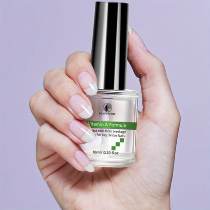 Clear 10 ml Nail Care Bottle with Black Cap, Green Vitamin A Label and Attached Brush Applicator