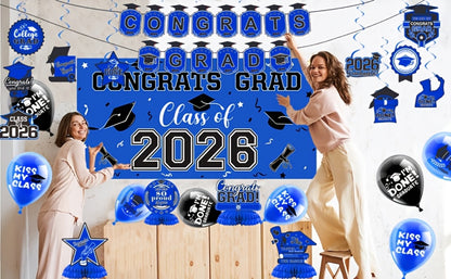 Party Decorations Class of 2026 Graduation Set with Backdrop, Banner, Swirls and Table Pieces in Five Colors