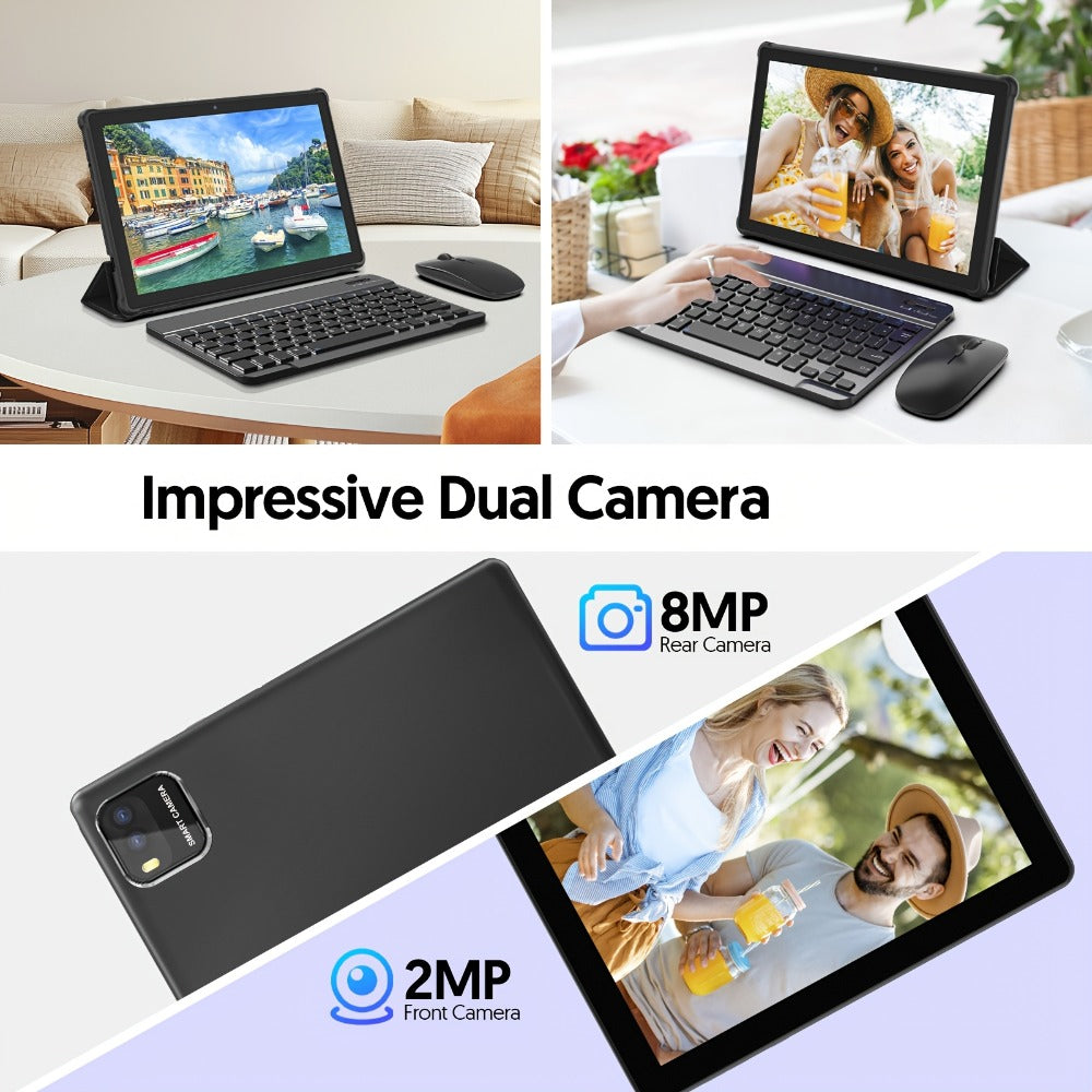 10 Inch 2-in-1 Android 14 Tablet with Keyboard Mouse Stylus – 6GB RAM 64GB ROM 1TB Expandable, WiFi 6, 6000mAh Battery, Quad-Core, Dual Camera, GMS Certified Tablet PC