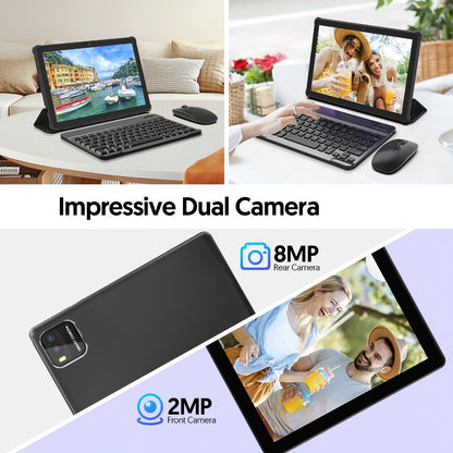 10 Inch 2-in-1 Android 14 Tablet with Keyboard Mouse Stylus – 6GB RAM 64GB ROM 1TB Expandable, WiFi 6, 6000mAh Battery, Quad-Core, Dual Camera, GMS Certified Tablet PC