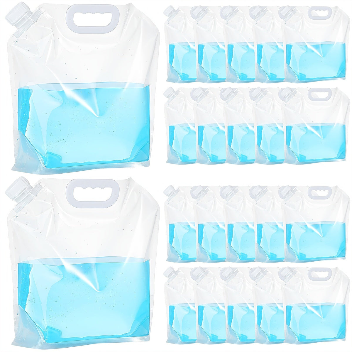 Collapsible Water Bags 20 Pack – 1.3 Gallon Each (26 Gallons Total) Food-Grade Clear Foldable Plastic Water Storage Containers for Emergency, Camping & Outdoor Use