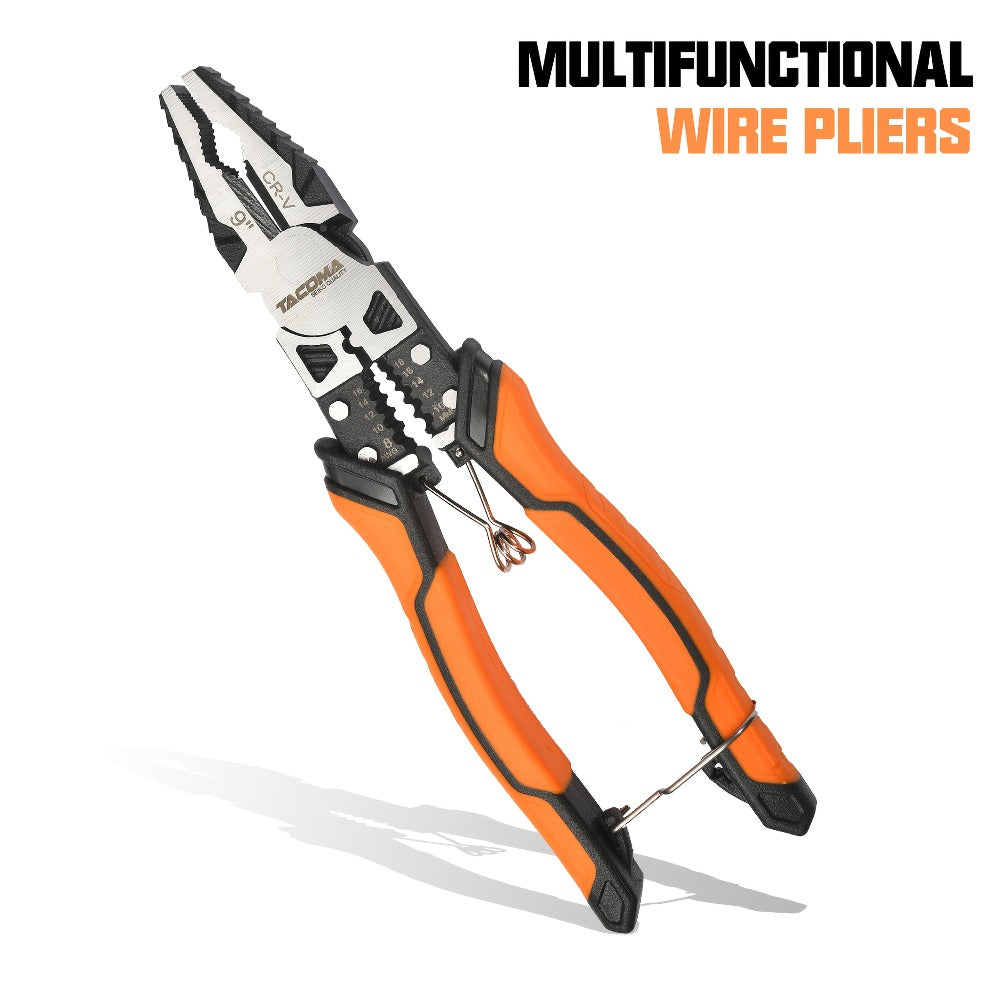 Pliers Set 9-in-1 Multi-Function Industrial Grade, 8.5" Lineman Pliers, 8.5" Long Nose Pliers, 8" Diagonal Side Cutters, CRV Steel TPR Handle Wire Stripper Crimper Cutter for Electrical & Auto Repair