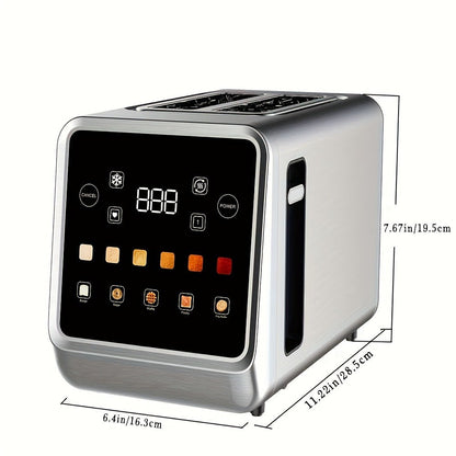 Digital Touch Screen Toaster 2 Slice Stainless Steel with 5 Bread Functions 7 Shade Settings for Home Cooking, Dining and Outdoor Meals