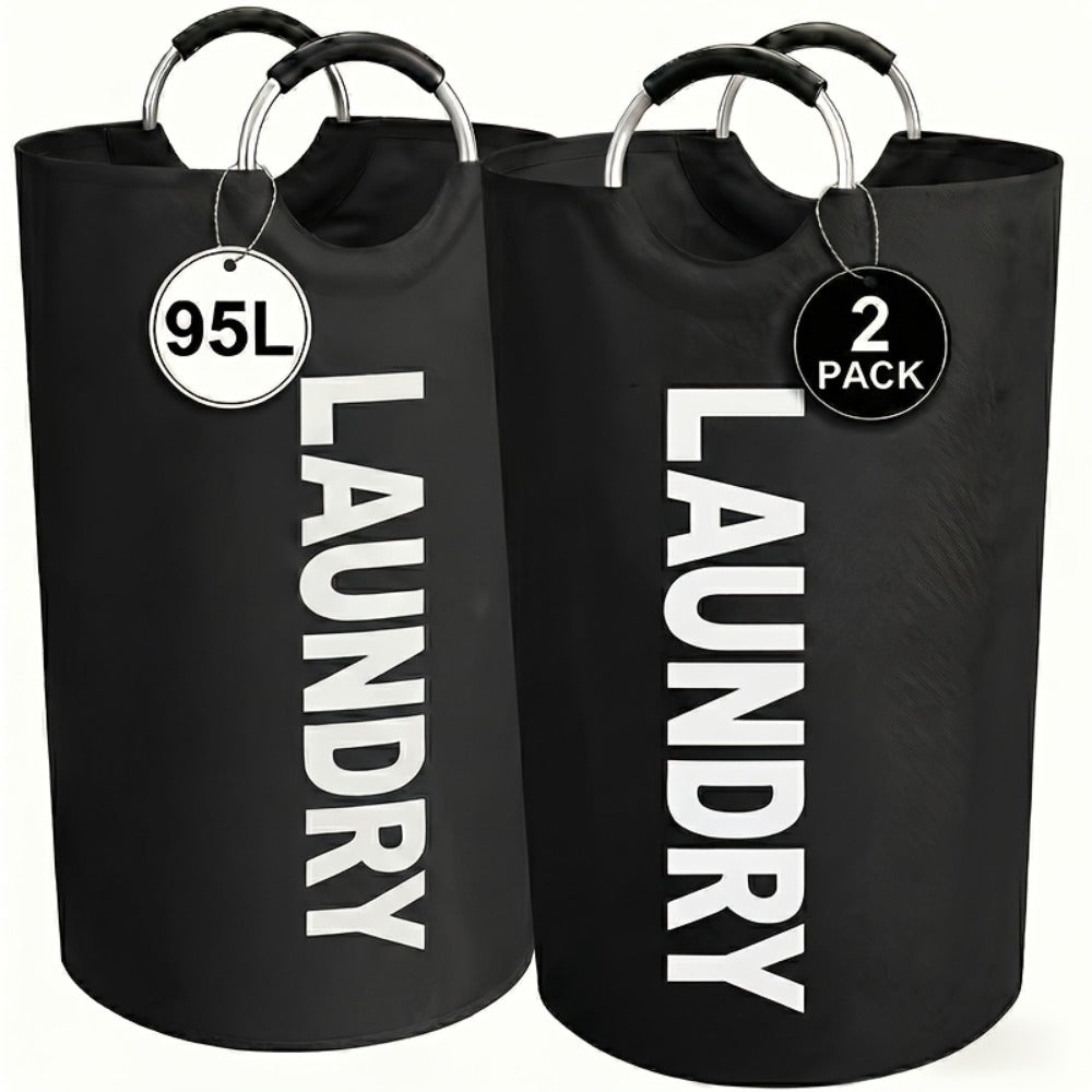 Two-Piece 95L Foldable Laundry Hamper Set with Ring Handles in 12 Solid or Mixed Color Options