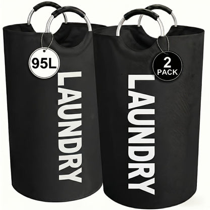 Two-Piece 95L Foldable Laundry Hamper Set with Ring Handles in 12 Solid or Mixed Color Options