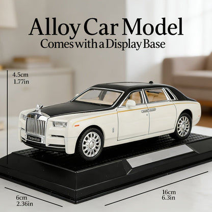 Collectible Zinc Alloy Diecast Car Model with Display Base and Opening Doors in White, Black or Pink