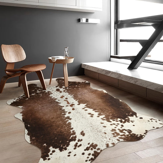 Area Rug Faux Cowhide Animal Print in Nine Colors and Two Washable Western-Style Room Sizes