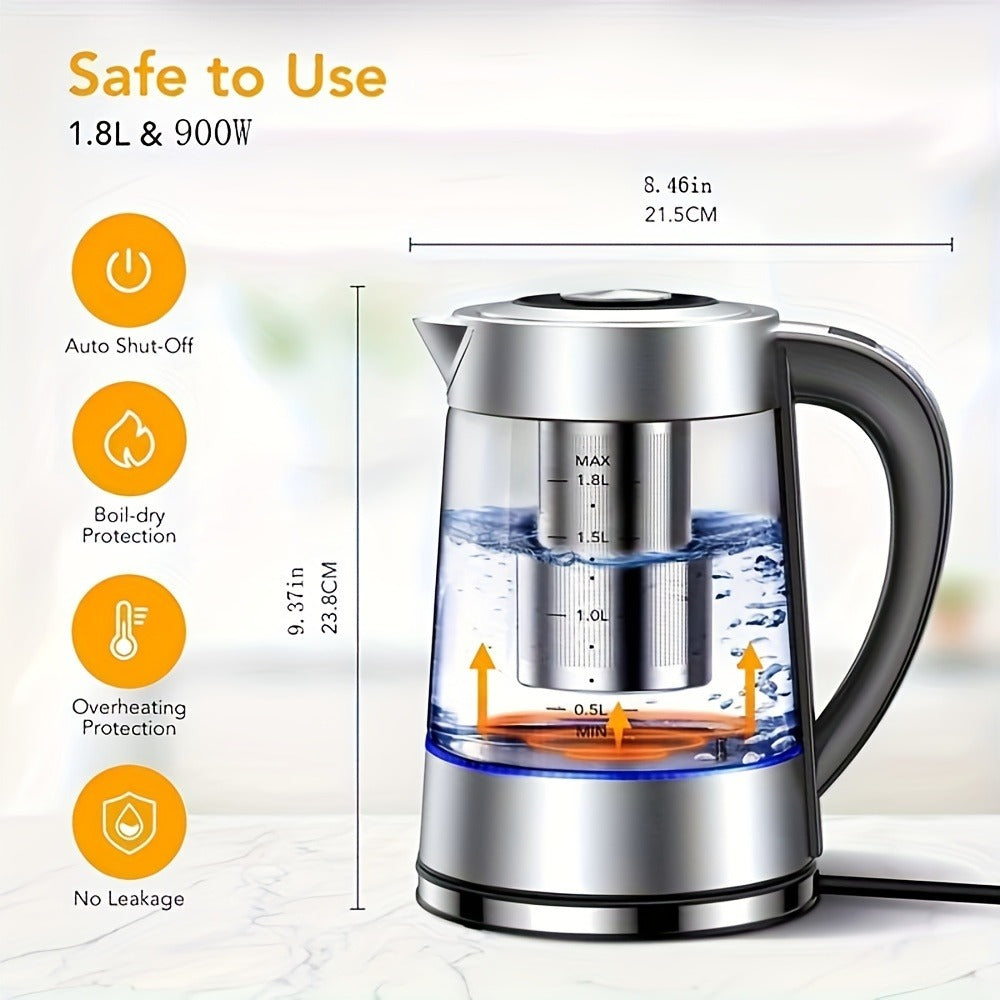 1.8L Glass Tea Kettle with 900W Heating, Adjustable Temperature Control, Infuser and 24-Hour Keep Warm