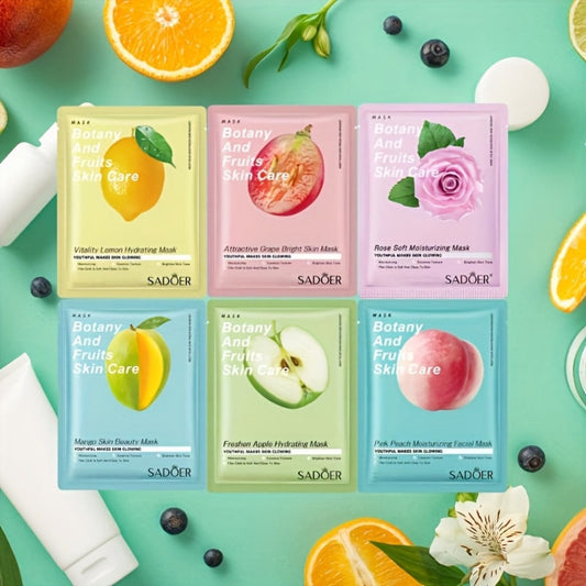 Hydrating Sheet Mask 10pcs Fruit Essence Glycerin Moisturizing Nourishing Brightening Face Mask for All Skin Types Lemon Scent Korean Skincare Travel Size