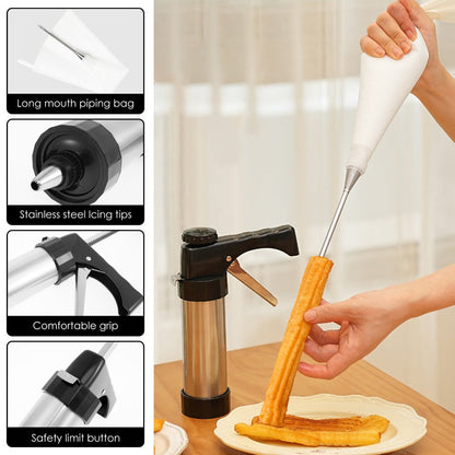 Stainless Steel Cookie Press Kit with 16 Discs, Eight Icing Tips and Cleaning Brush for Holiday Baking