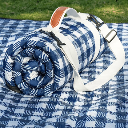 Green Plaid Roll-Up Picnic Blanket with Padded Layers and Carry Straps, 80 x 80in Outdoor Mat