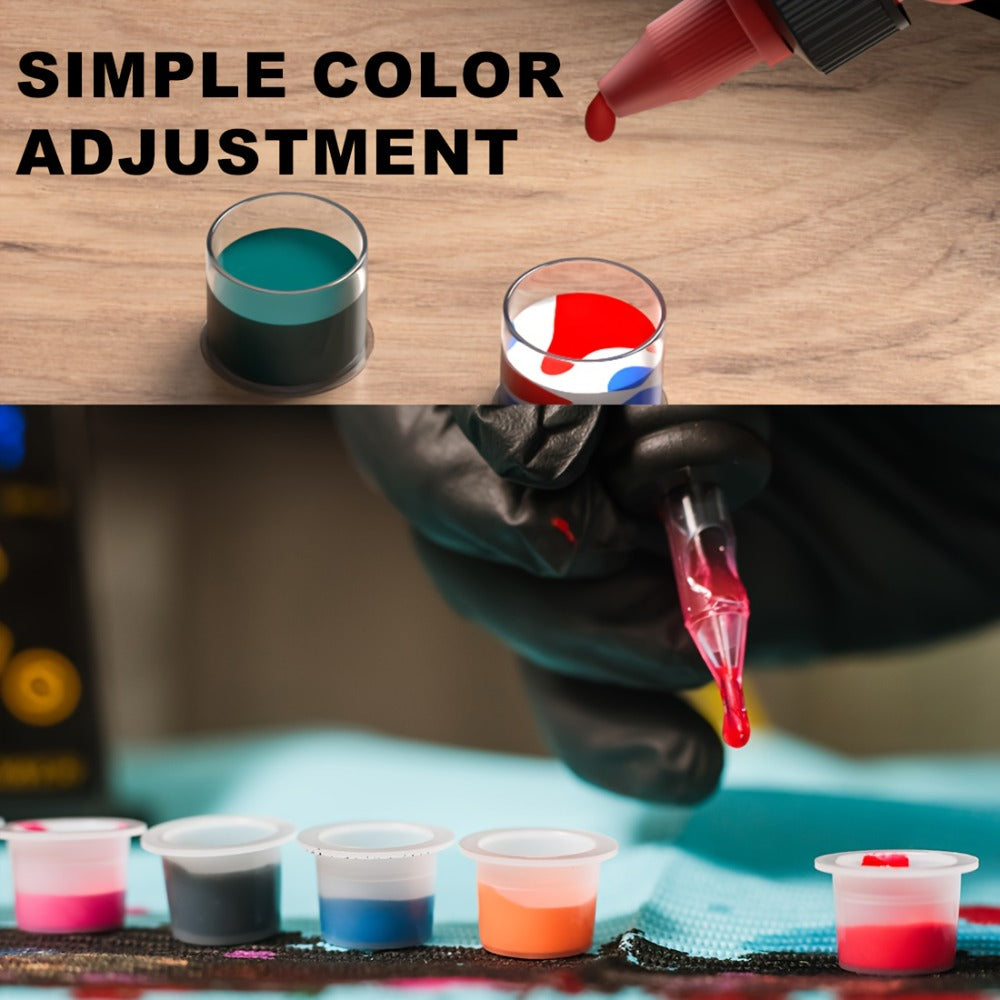 1oz Tattoo Ink Set 7 & 14 Colors Professional - 30ml Stable Vibrant Pigment Bottles, Fade-Resistant Permanent Ink for Rotary Coil & Pen Tattoo Machine, Complete Color Kit for Artists & Beginners