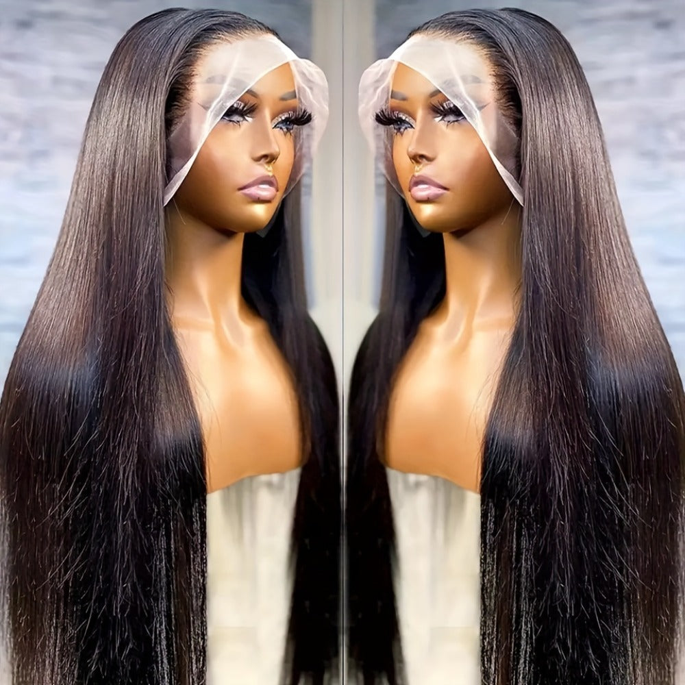 Synthetic Wig 13x4 Straight Lace Front in Natural Black with Glueless Cap and 26- or 32-Inch Length